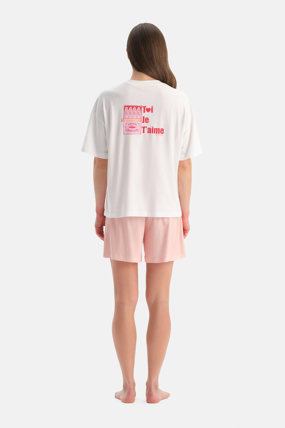 Beyaz Baskı Detaylı Tişört Şort Pijama Takımı