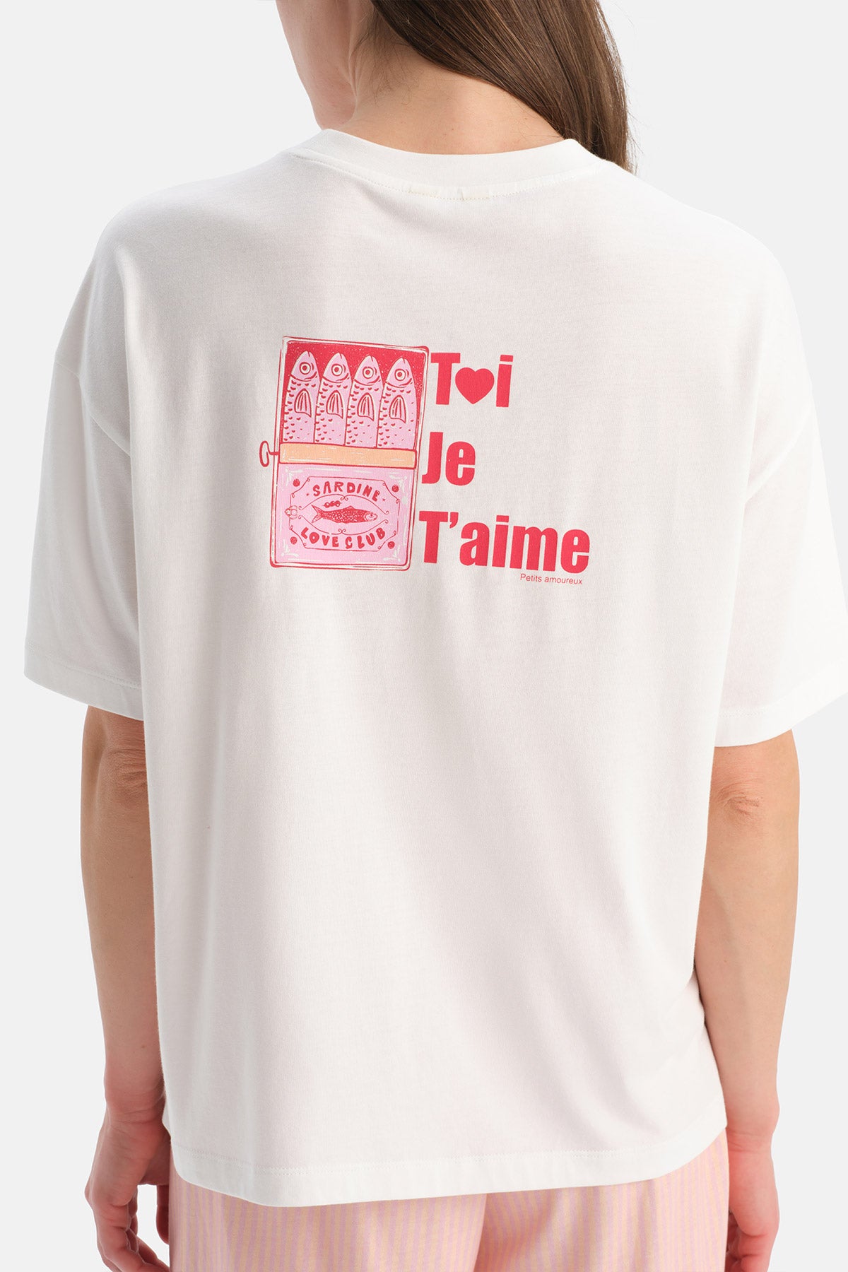 Beyaz Baskı Detaylı Tişört Şort Pijama Takımı