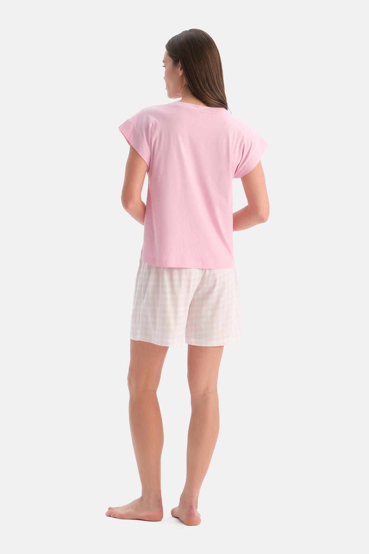 Açık Pembe Nakış Detaylı Tişört Şort Pijama Takımı