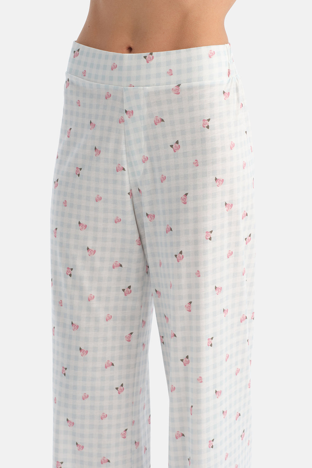 Açık Mavi Pötikareli Pamuk Modal Gömlek Pijama Takımı