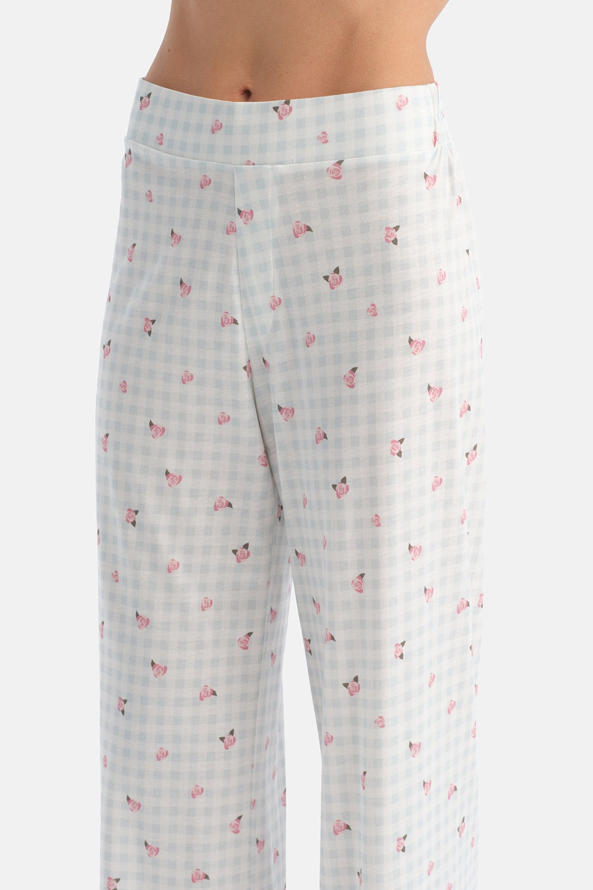Açık Mavi Pötikareli Pamuk Modal Gömlek Pijama Takımı