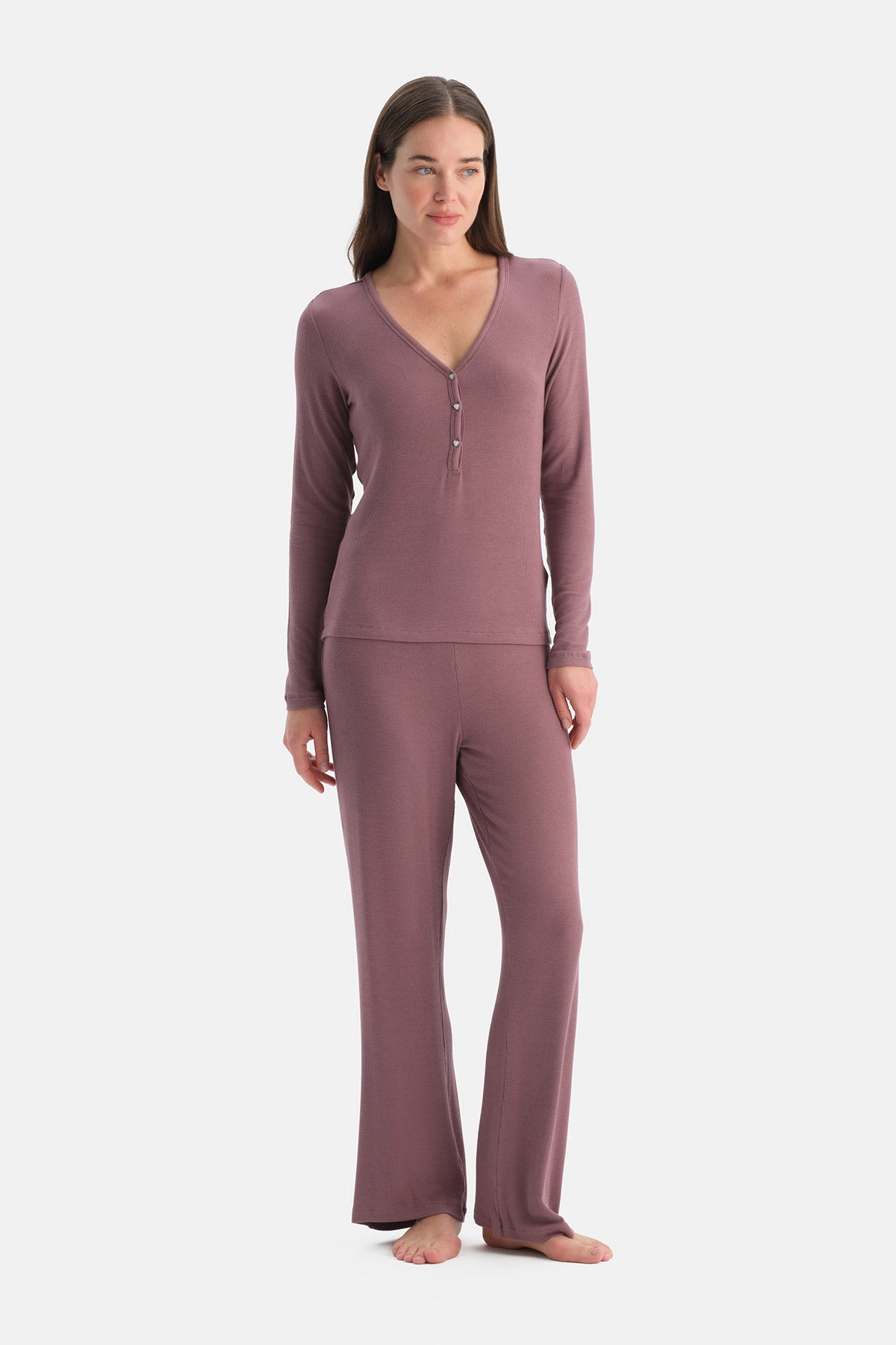 Gül Kurusu Viskon Kaşkorse Pijama Takımı