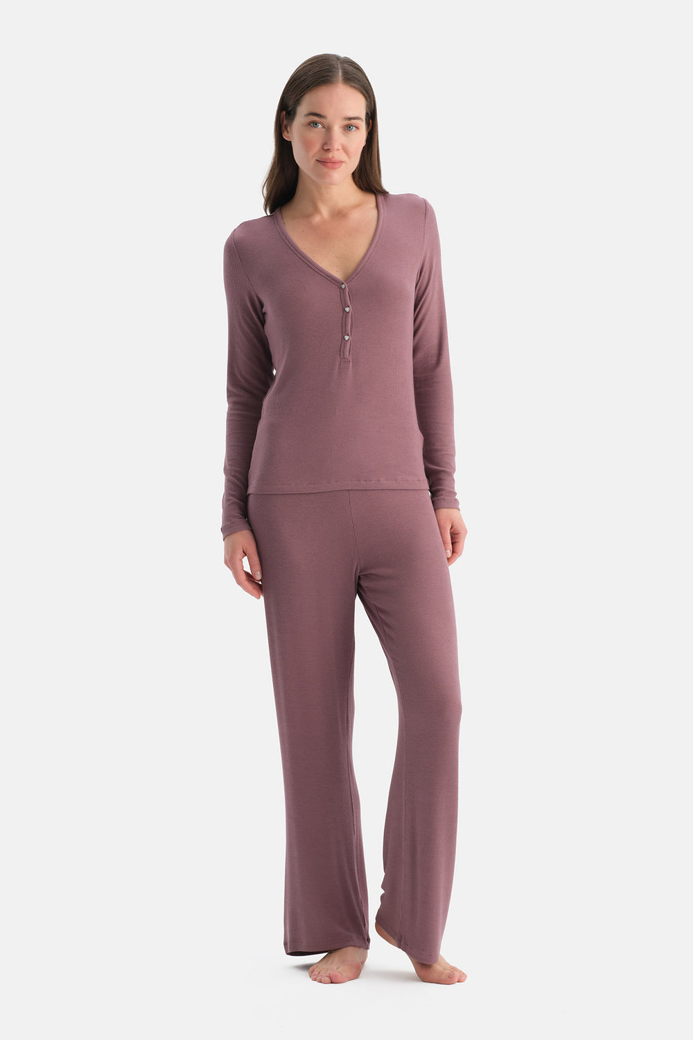 Gül Kurusu Viskon Kaşkorse Pijama Takımı
