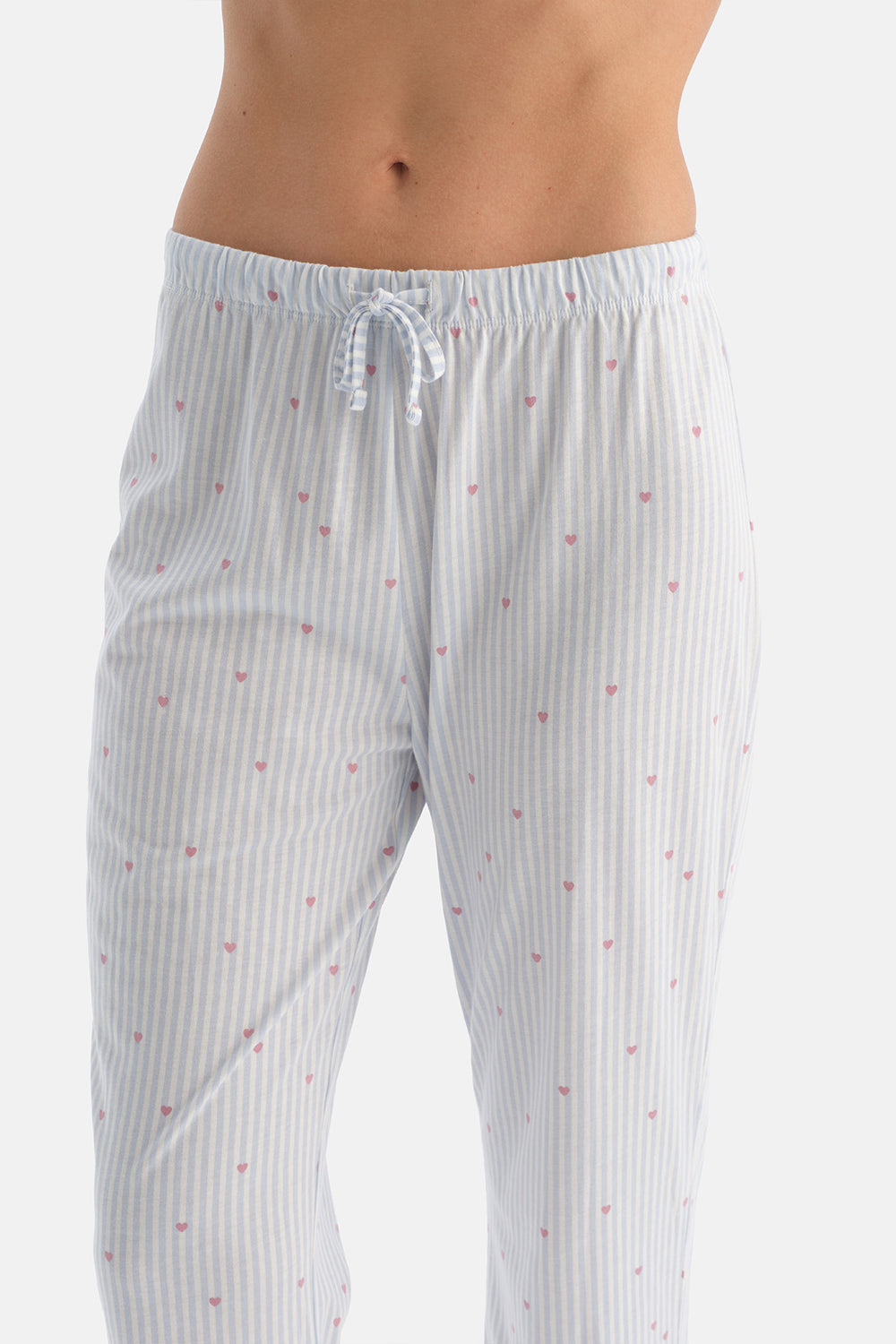Açık Mavi Çizgili Pamuk Modal Gömlek Pijama Takımı