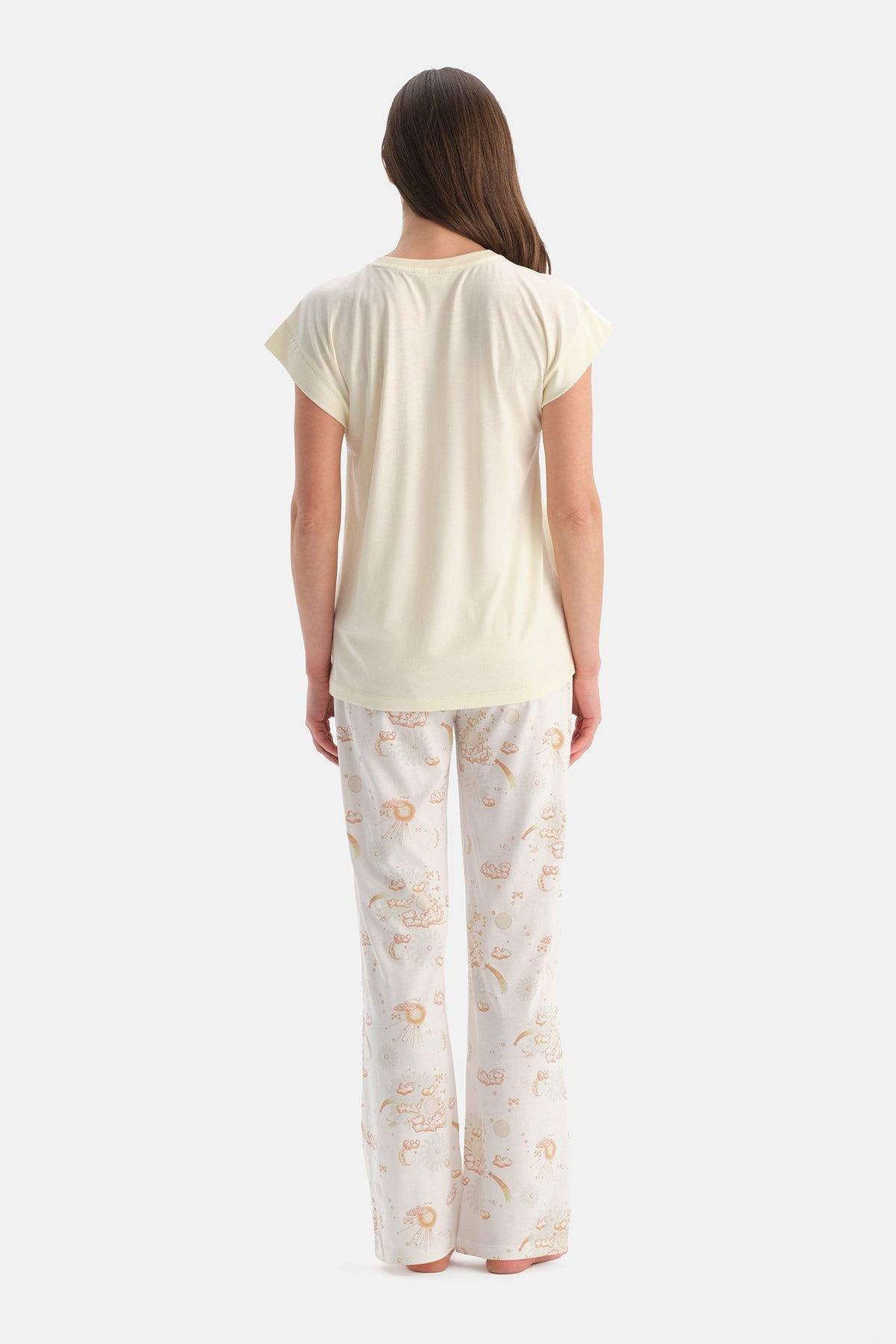 Açık Sarı Kısa Kollu Tişört Pijama Takımı