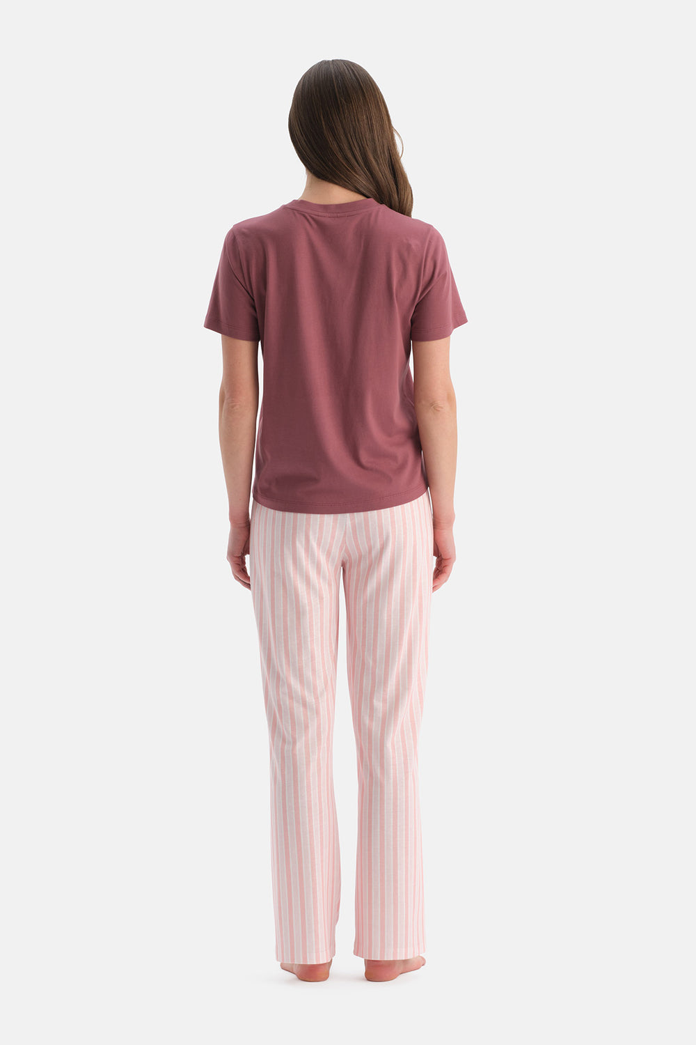 Gül Kurusu Baskılı Tişört Pijama Takımı
