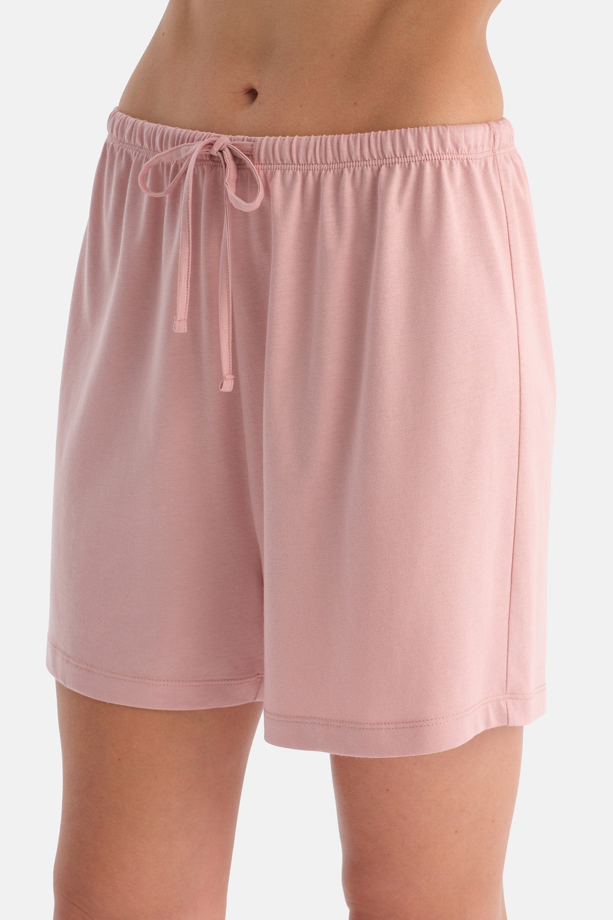 Açık Pembe Kısa Kollu Pamuk Modal Gömlek Şort Pijama Takımı