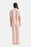 Açık Pembe Çiçekli Pamuk Modal Gömlek Pijama Takımı