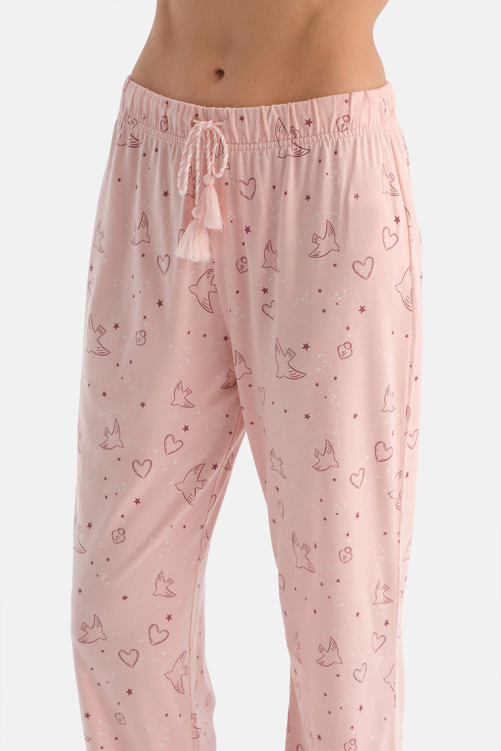 Açık Pembe Nakış Detaylı Tişört Pantolon Pijama Takımı