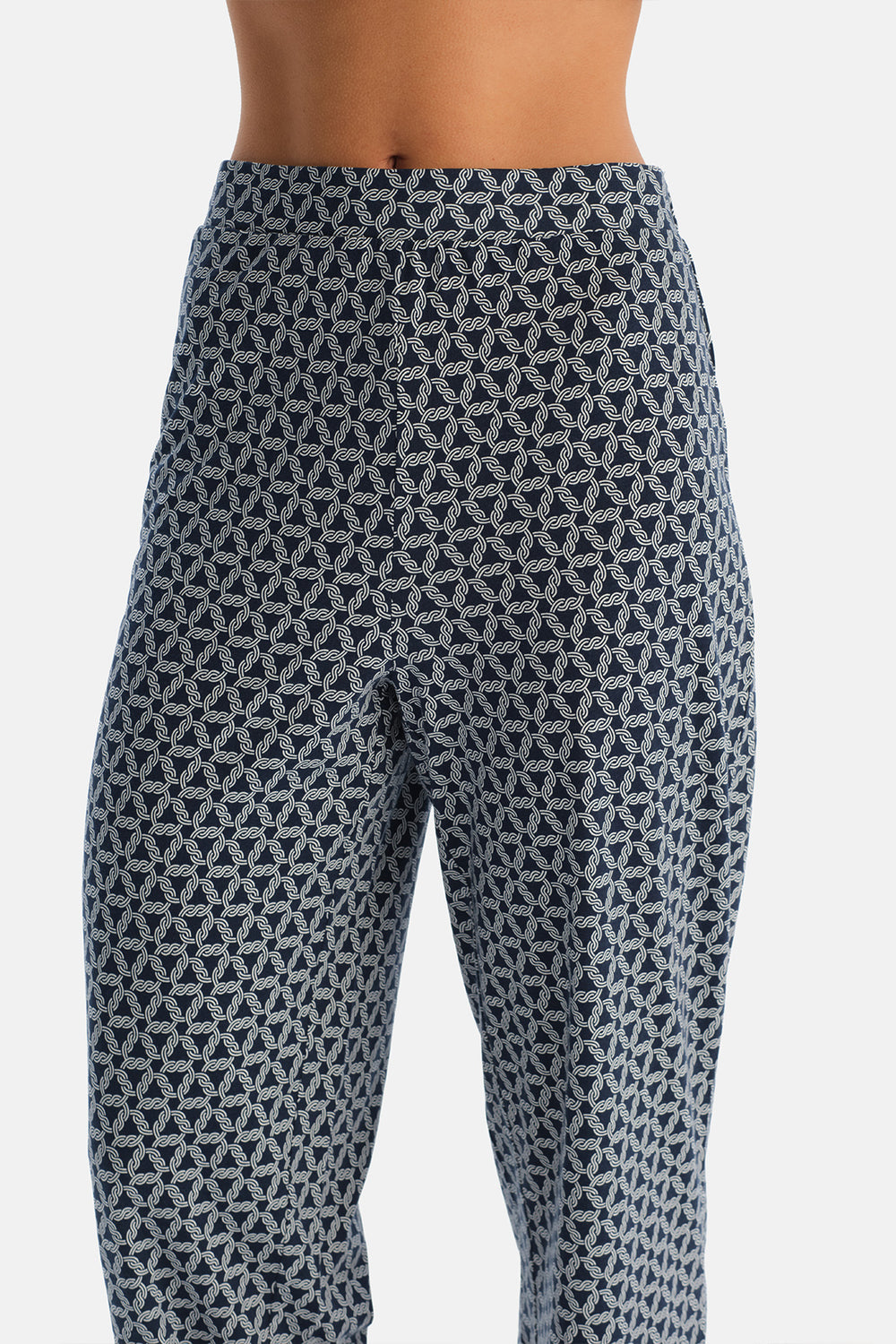 Lacivert Geometrik Desenli Pamuk Modal Atlet Pantolon Pijama Takımı