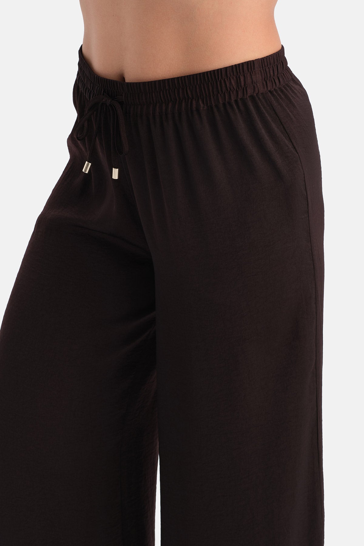 Koyu Kahve İnce Askılı Dokuma Atlet Pantolon Pijama Takımı