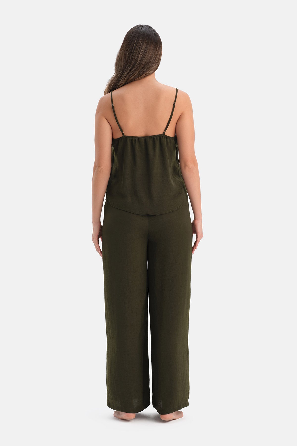 Koyu Yeşil İnce Askılı Dokuma Atlet Pantolon Pijama Takımı