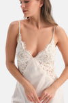 Kırık Beyaz Saten Bride Dantelli Gecelik