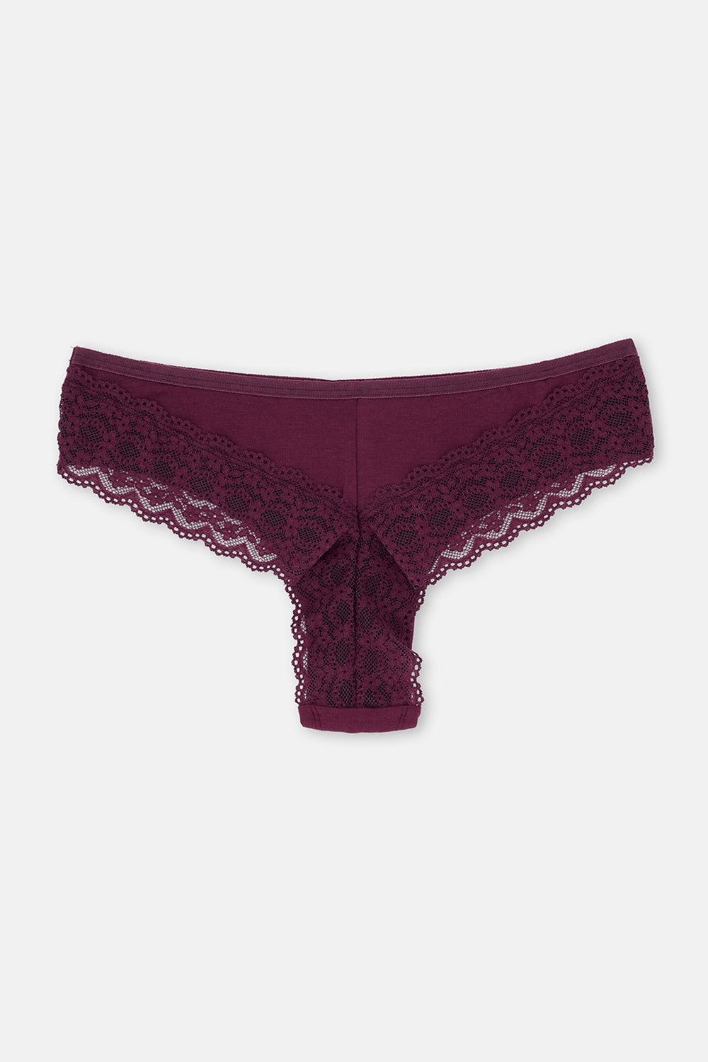 Bordo-Pudra 3'lü Arkası Dantel Detaylı Düz Brazilian Külot