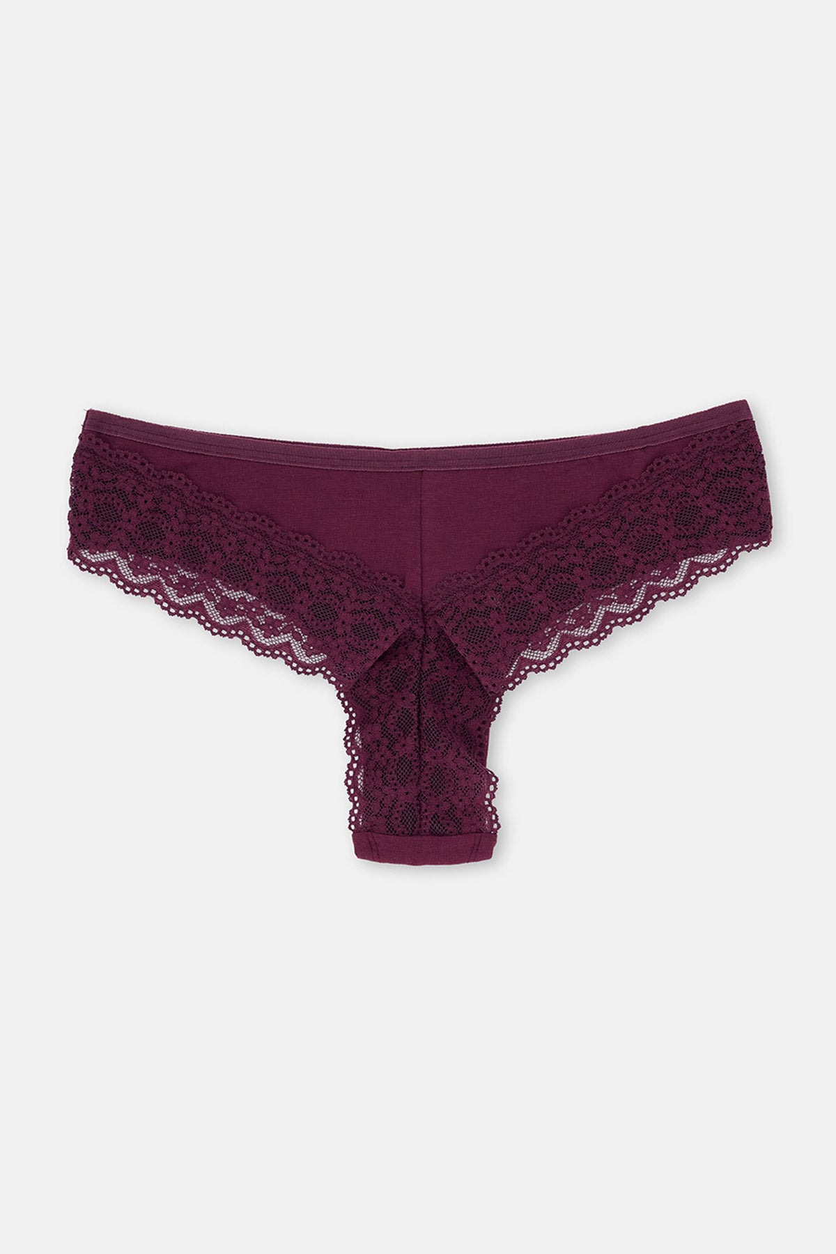Bordo-Pudra 3'lü Arkası Dantel Detaylı Düz Brazilian Külot