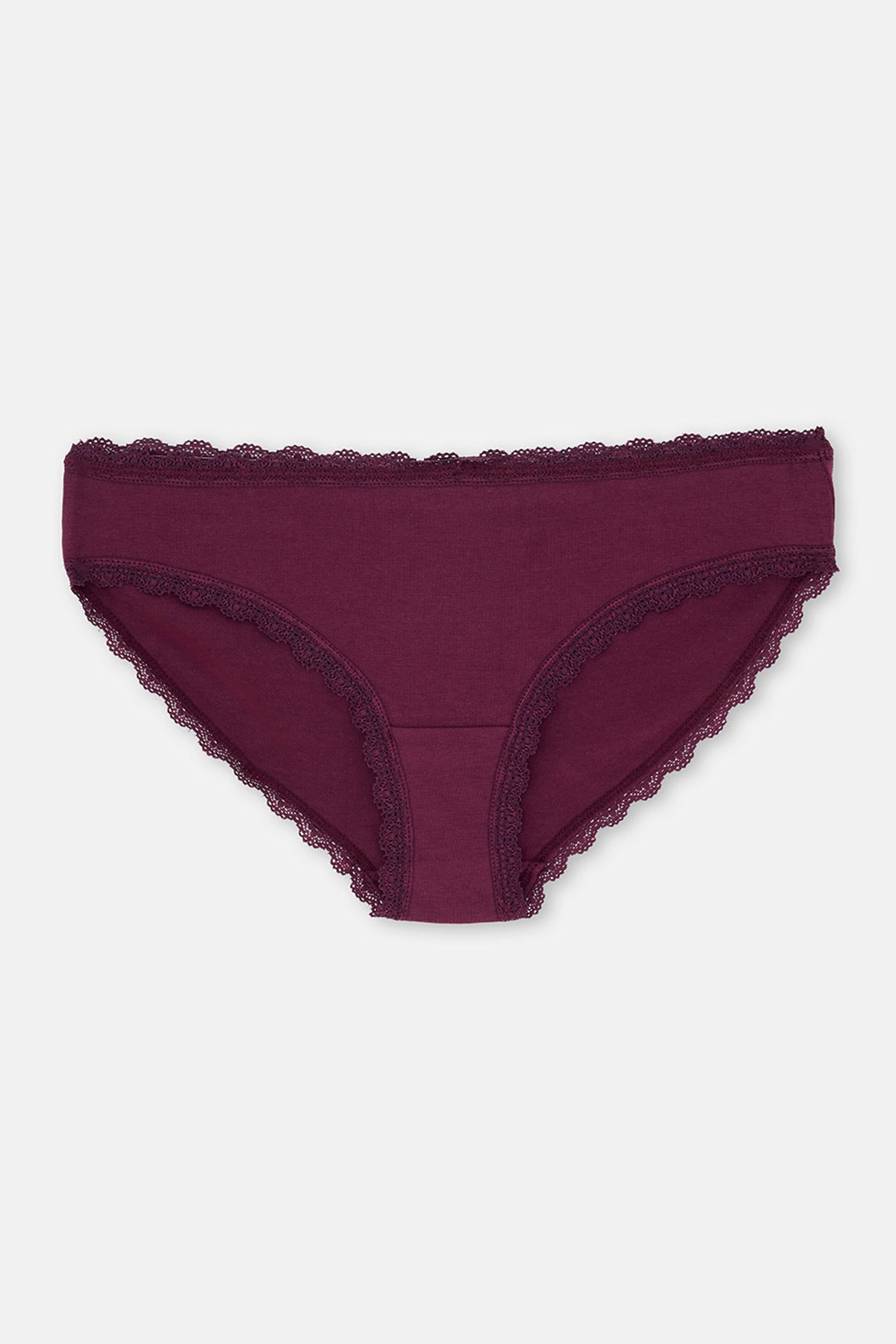 Bordo-Pudra 3'lü Bel Ve Paça Dantel Detaylı Düz Hipster Külot