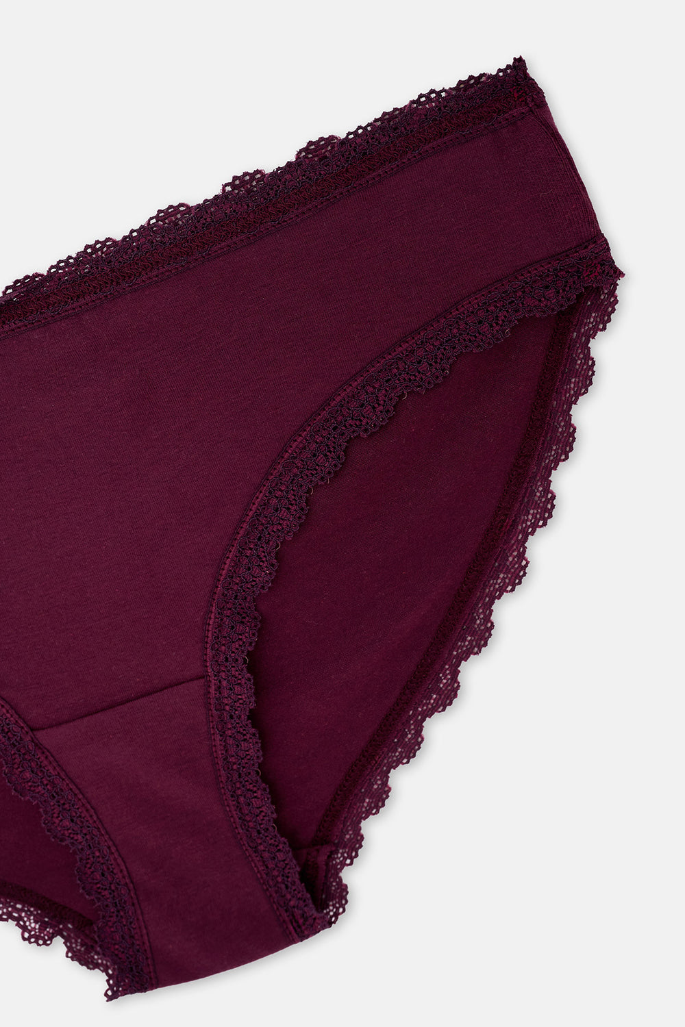 Bordo-Pudra 3'lü Bel Ve Paça Dantel Detaylı Düz Hipster Külot
