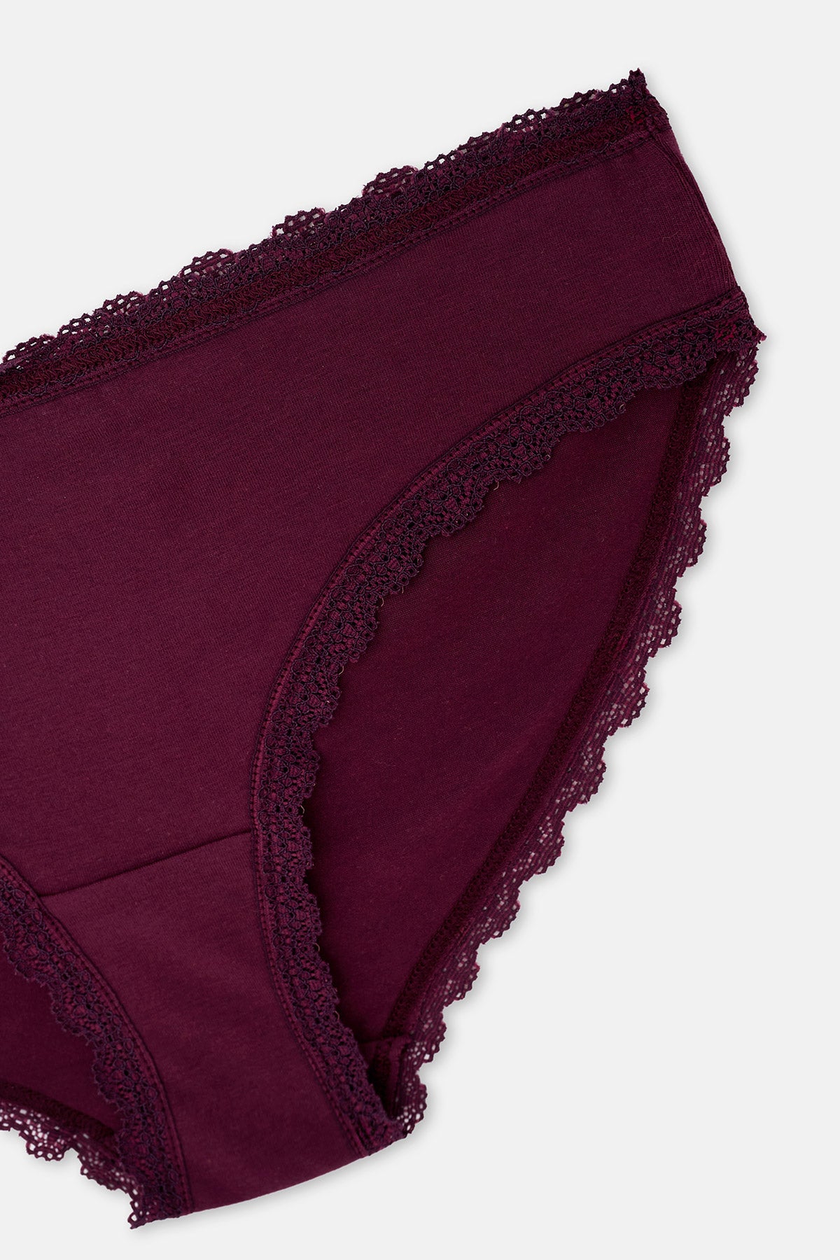 Bordo-Pudra 3'lü Bel Ve Paça Dantel Detaylı Düz Hipster Külot
