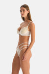 Ekru Dantelli G-String Külot