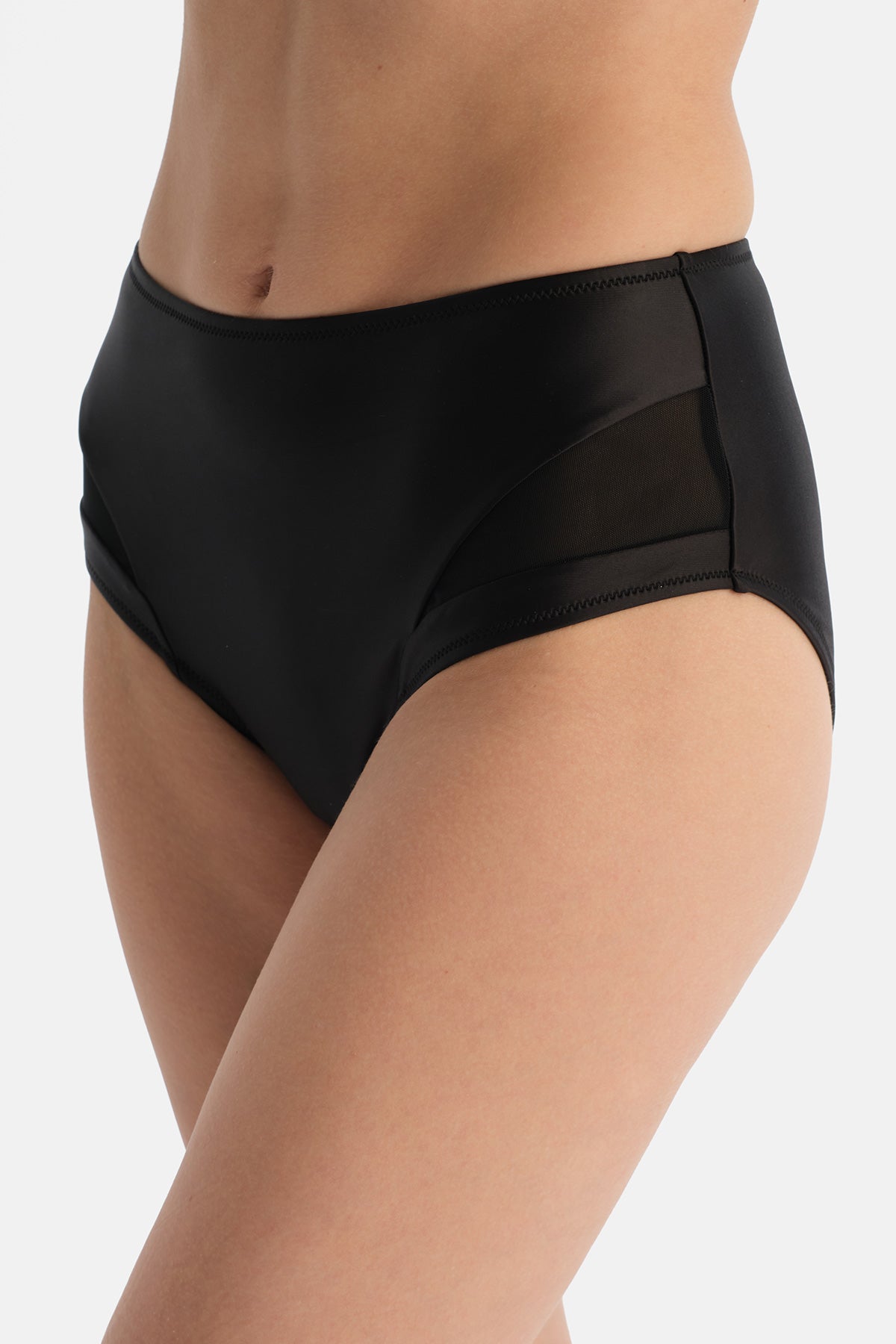 Siyah Tül Detaylı Yüksek Bel Bikini Alt