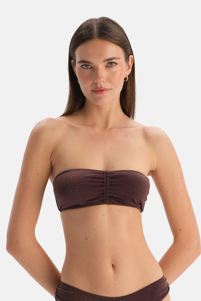 Kahverengi Straplez Bikini Üst