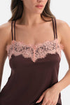 Kahverengi Yaka Dantel Detaylı Camisole Set
