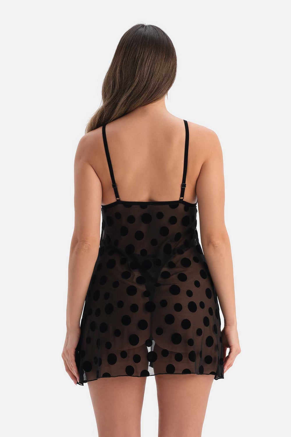 Siyah Dantel Detaylı Tüllü Babydoll