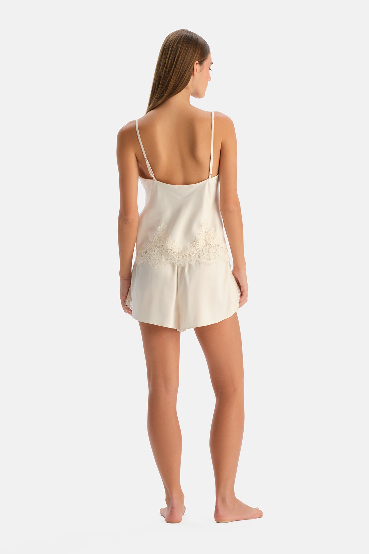 Kırık Beyaz Saten Bride Dantelli Camisole