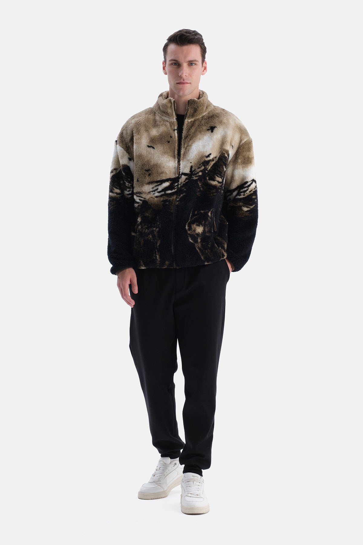 Haki Dağ Manzaralı Sweatshirt