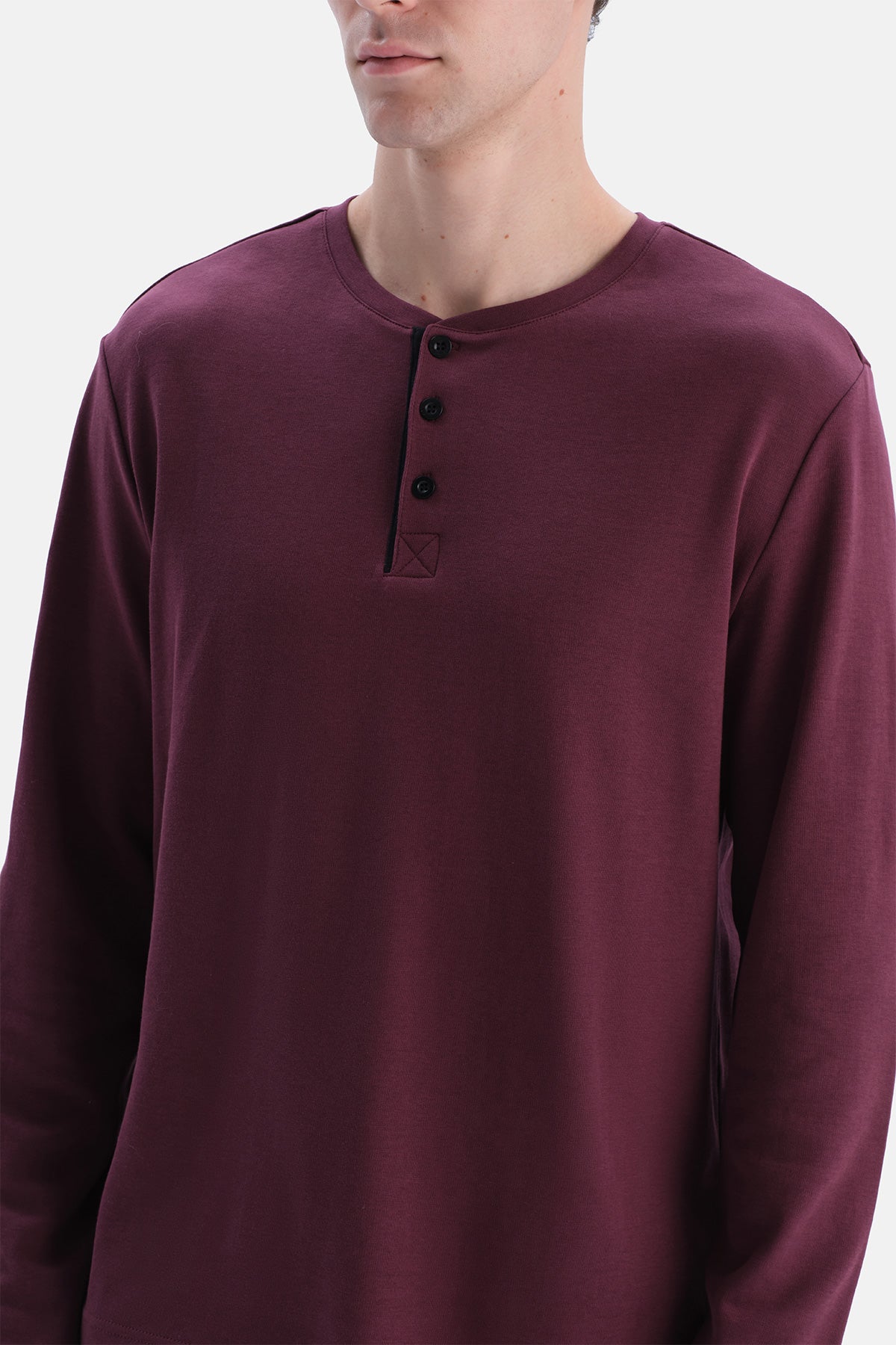 Bordo Uzun Kollu Patlı Tişört Pantolon Takım