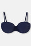 Lacivert Dolgulu Kaplı Luplu Straplez Tek Bikini Üst