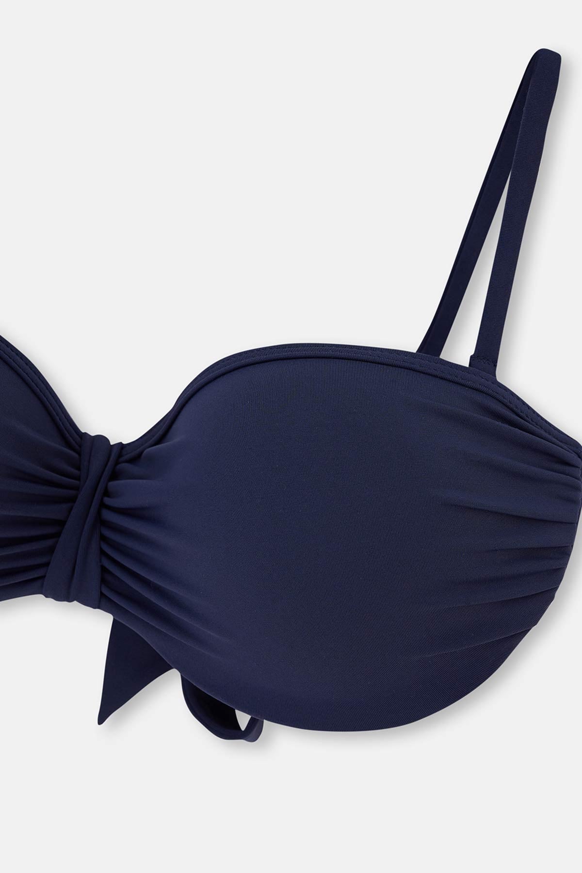 Lacivert Dolgulu Kaplı Luplu Straplez Tek Bikini Üst