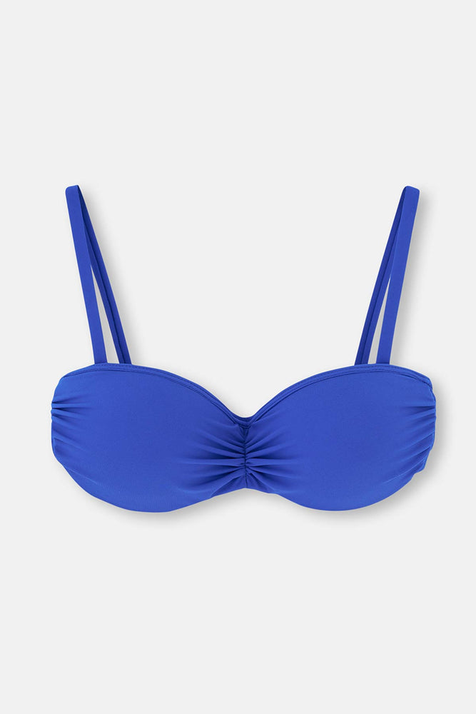 Saks Dolgulu Kaplı Luplu Straplez Tek Bikini Üst