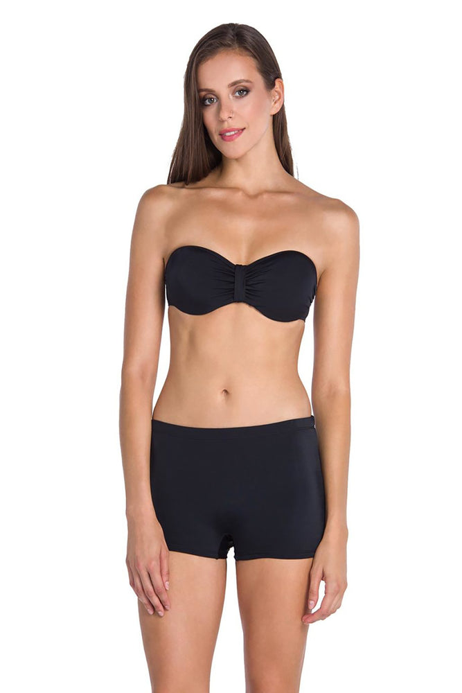 Siyah Dolgulu Kaplı Luplu Straplez Tek Bikini Üst