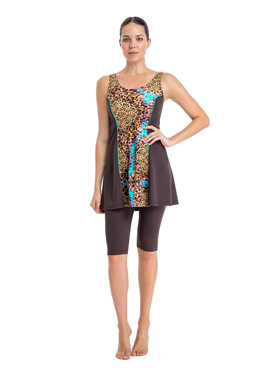 BROWN DRESS SWIMSUIT