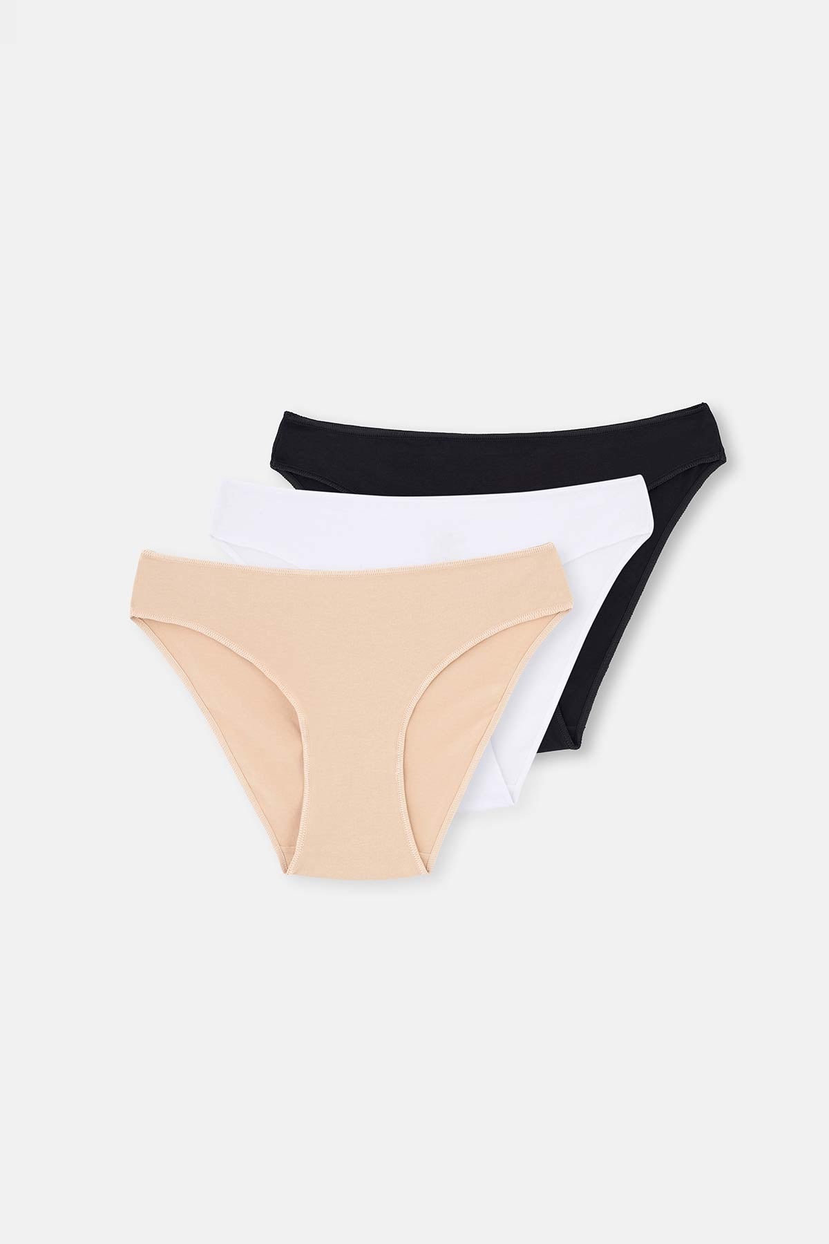 Siyah-Beyaz-Ten 3'Lü Düşük Bel Izsiz Kadın Slip Külot