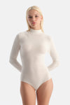 Ekru Modal Kaşmir Uzun Kollu Balıkçı Yaka Bodysuit