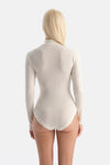 Ekru Modal Kaşmir Uzun Kollu Balıkçı Yaka Bodysuit