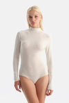 Ekru Modal Kaşmir Uzun Kollu Balıkçı Yaka Bodysuit