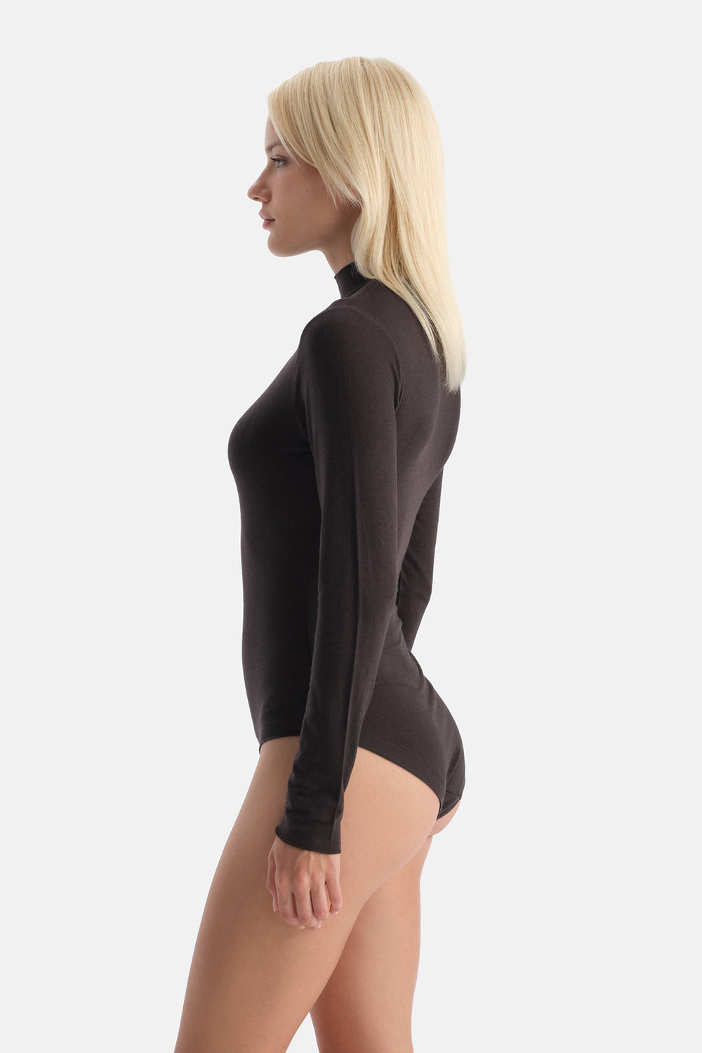 Koyu Kahve Modal Kaşmir Uzun Kollu Balıkçı Yaka Bodysuit