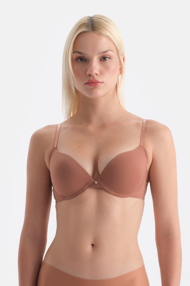 Kahverengi Blossom Balenli Push-Up Sütyen