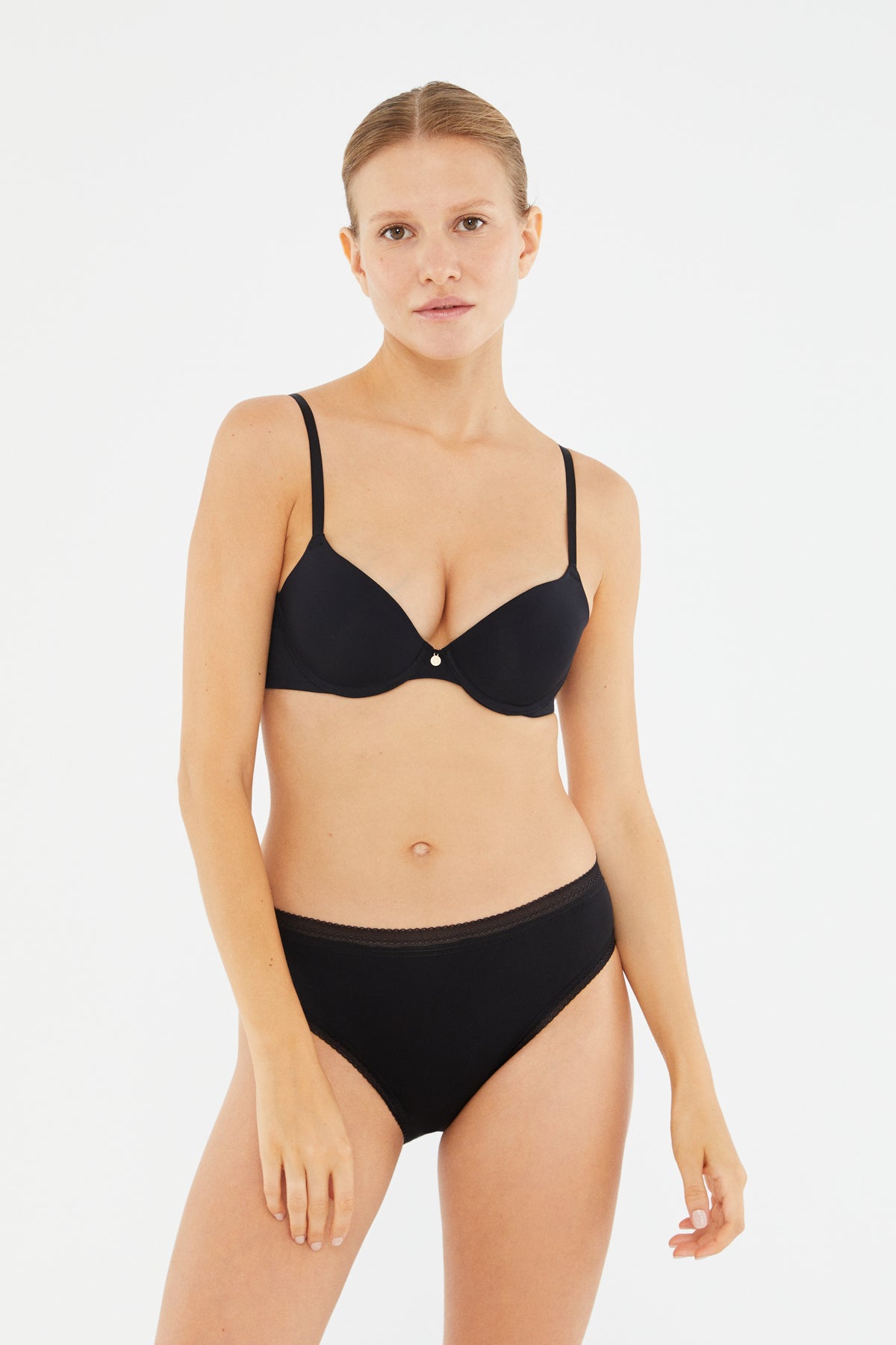 Siyah Blossom Balenli Push-Up Sütyen