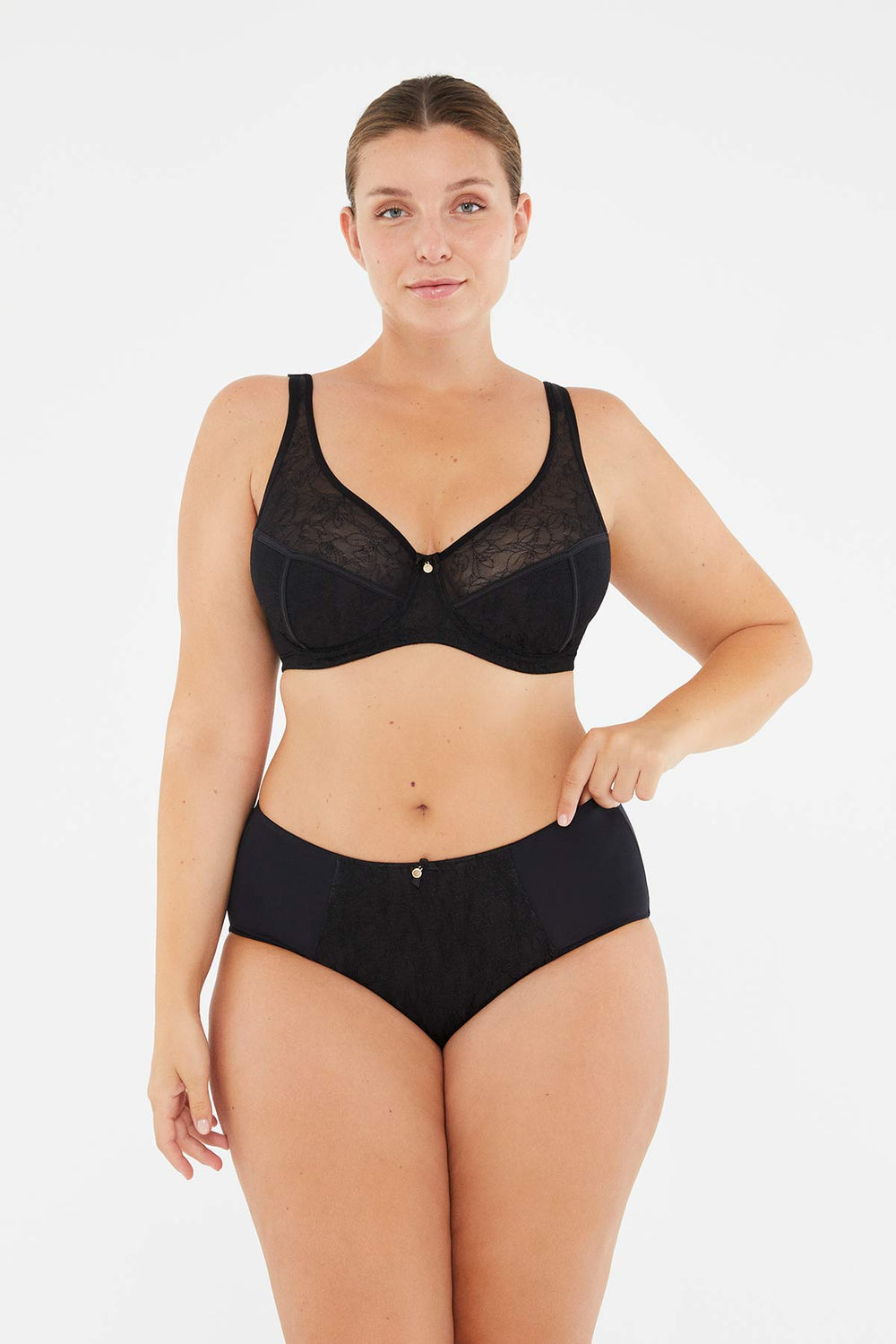 Siyah Olearıa Tül Detaylı Toparlayıcı Sütyen