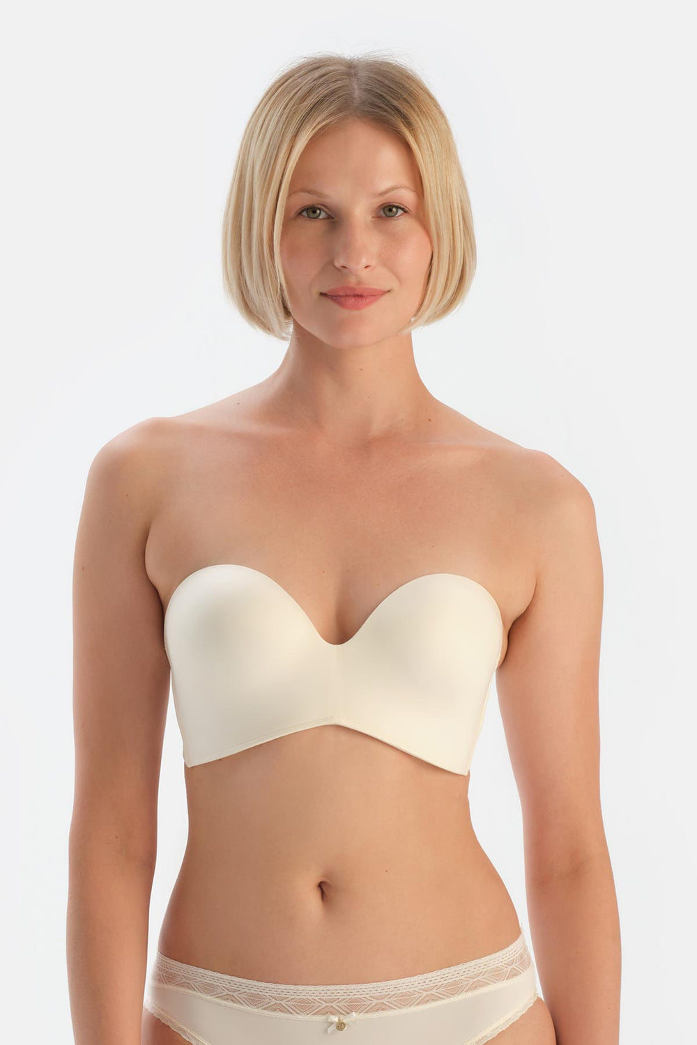 Ekru Clarıce Yarı Dolgulu Straplez Yandan Destekli Sütyen