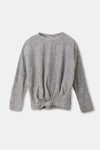 Gri Melanj Akrilik Polyester O Yaka Dökümlü Tek Üst