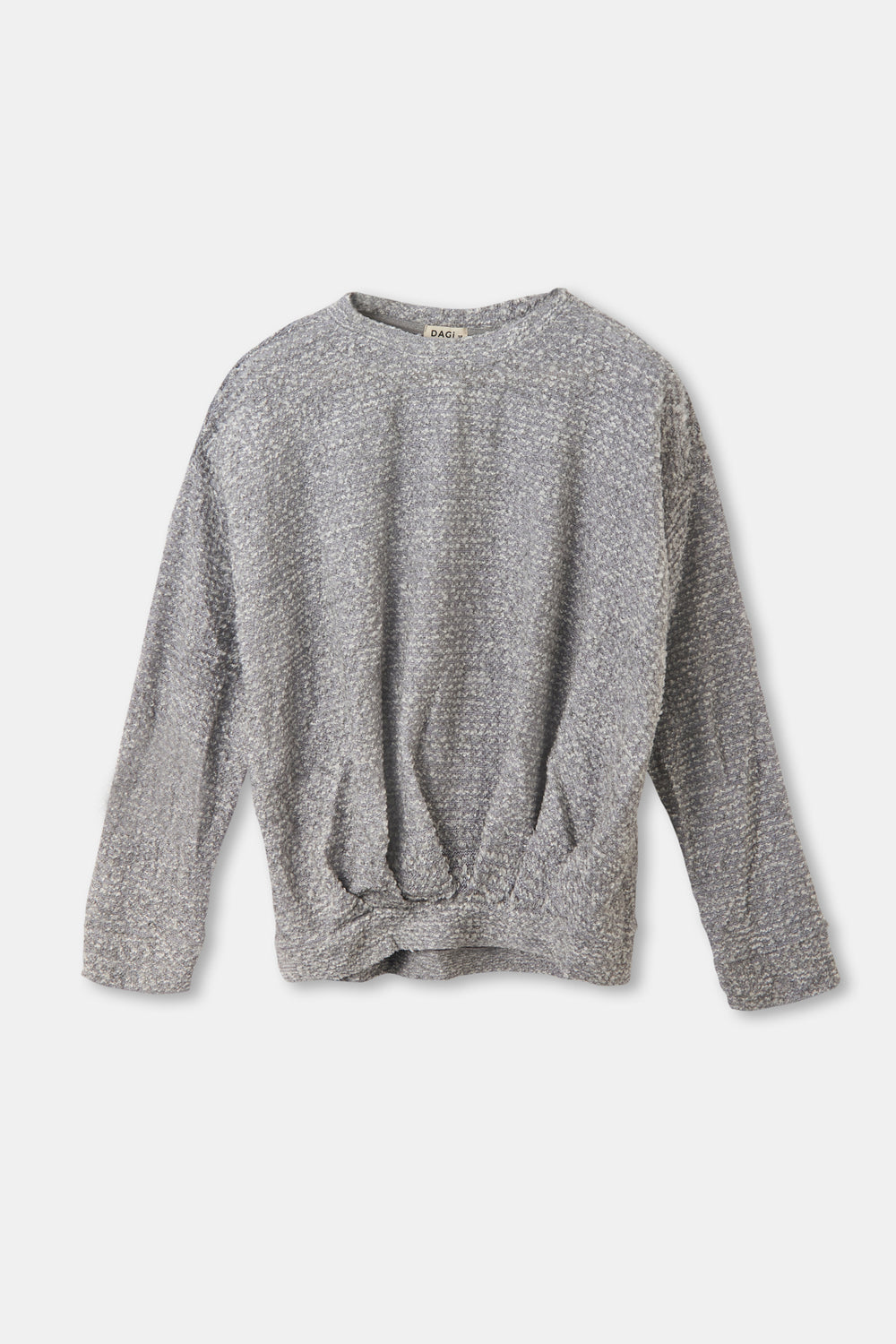 Gri Melanj Akrilik Polyester O Yaka Dökümlü Tek Üst