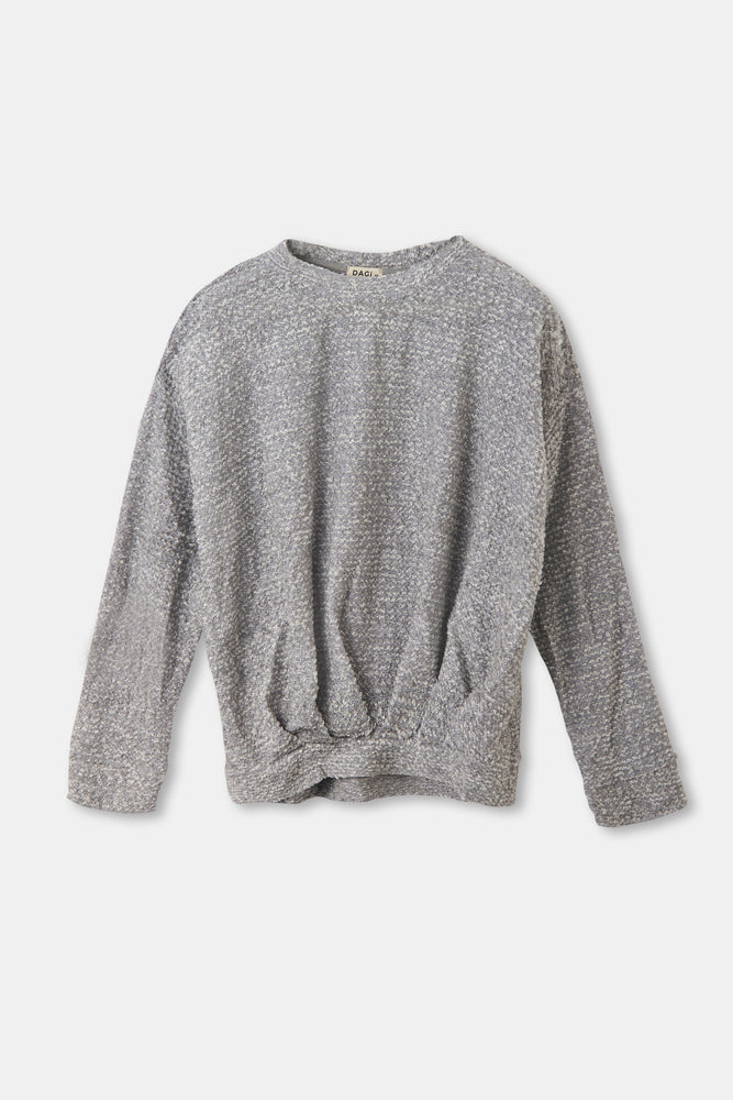 Gri Melanj Akrilik Polyester O Yaka Dökümlü Tek Üst