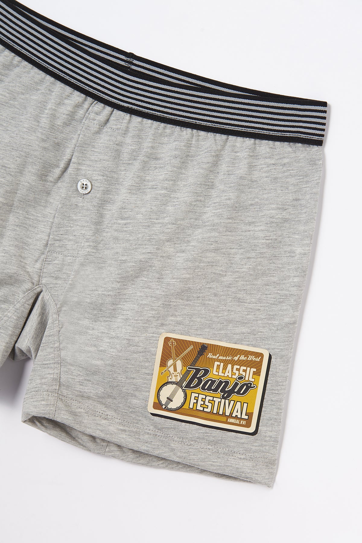 Gri Melanj Baskılı Pamuklu Boxer