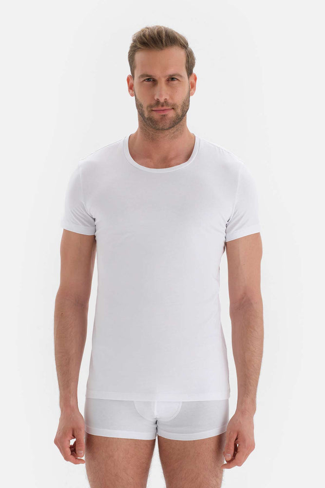 Beyaz Compact O Yaka T-Shirt