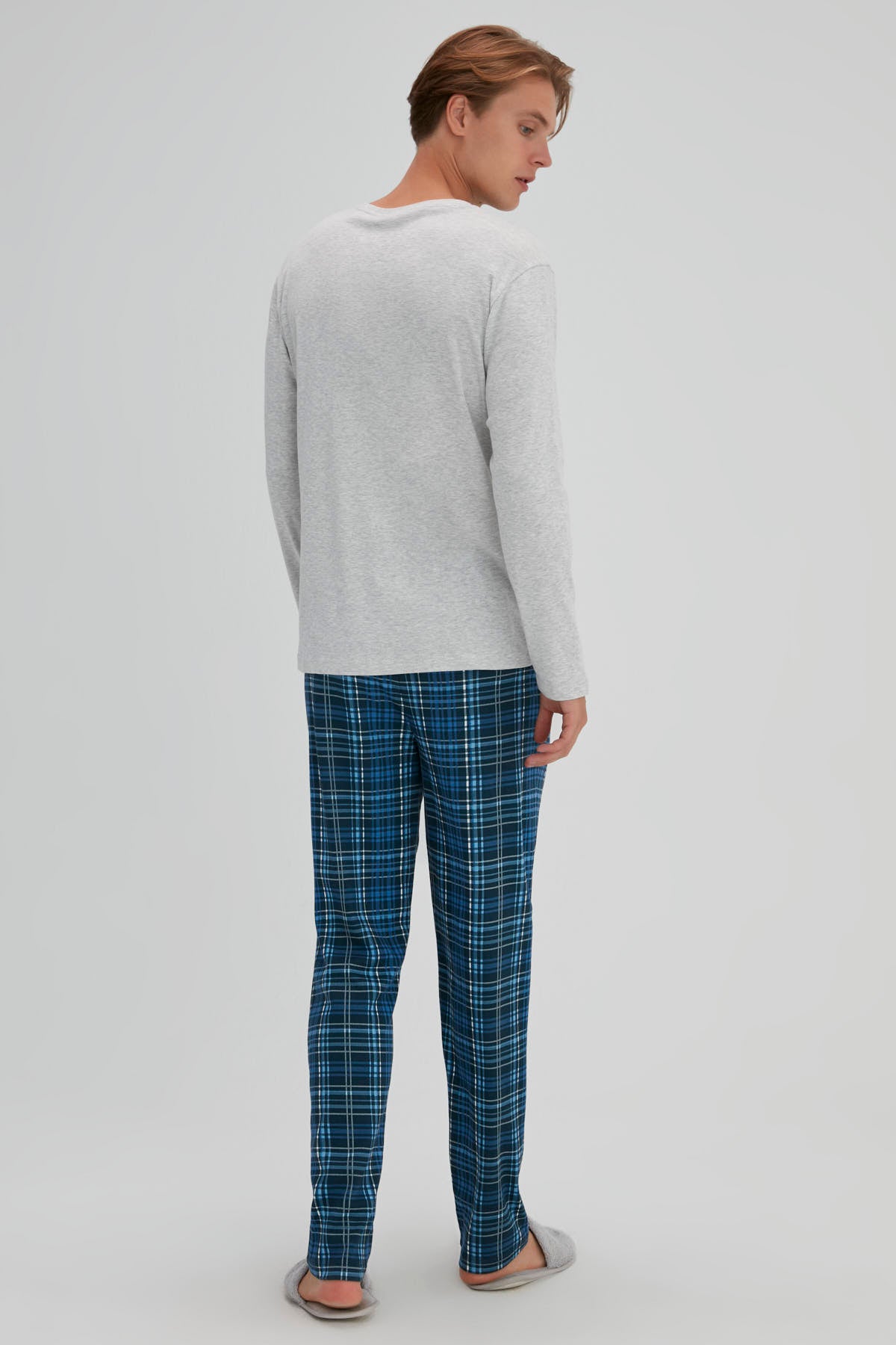 Lacivert Erkek Ekoseli Eşofman Altı